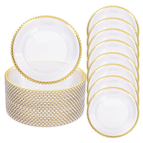 Ejonirinjonir 12.5-inch Clear and Gold Beaded Charger Plates 50-Pack: $92.64