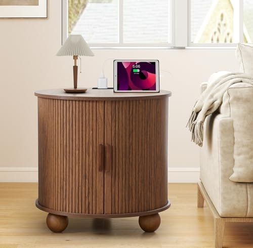 Avzear 24-inch Round Fluted End Table with Charging Station: $118.99 Avzear 24-inch Round Fluted End Table with Charging Station: $118.99