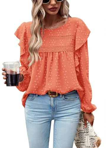 Prettygarden Women's Long Sleeve Swiss Dot Ruffle Tunic Top: $8.49 Prettygarden Women's Long Sleeve Swiss Dot Ruffle Tunic Top: $8.49