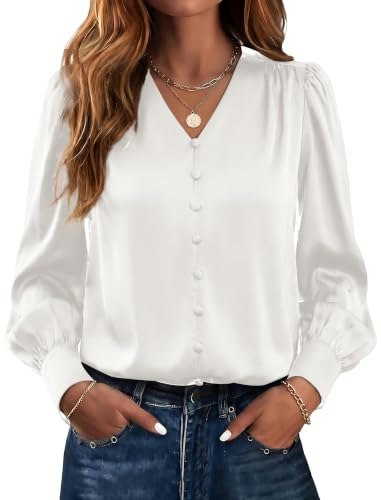 Richstory Women's V-Neck Satin Blouse: $14.24