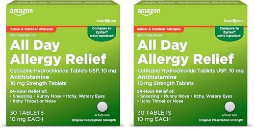 Amazon Basic Care Cetirizine Hydrochloride 10mg Allergy Tablets 60-Count: $3.98 Amazon Basic Care Cetirizine Hydrochloride 10mg Allergy Tablets 60-Count: $3.98