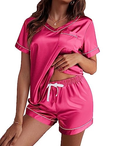 Ekouaer Women's Silk Satin Short Sleeve Pajama Set: $16.14