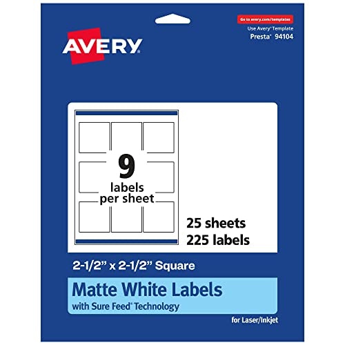 Avery 2.5" x 2.5" Matte White Square Labels 225-Pack: $14.99