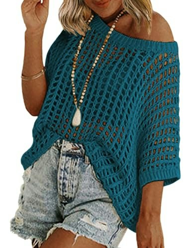 Zeagoo Women's Short Sleeve Crochet Knit Sweater: $19.95 Zeagoo Women's Short Sleeve Crochet Knit Sweater: $19.95