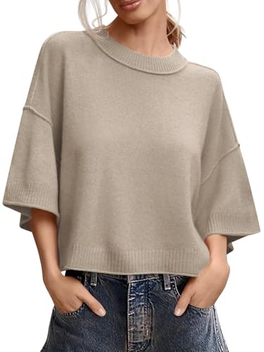 Saodimallsu Women's Short Sleeve Oversized Cropped Knit Sweater: $19.99 Saodimallsu Women's Short Sleeve Oversized Cropped Knit Sweater: $19.99