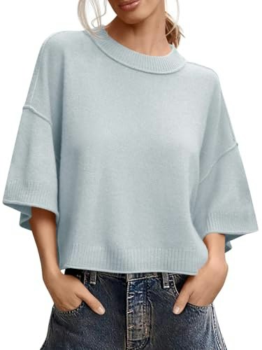 Saodimallsu Women's Short Sleeve Oversized Cropped Knit Sweater: $19.99 Saodimallsu Women's Short Sleeve Oversized Cropped Knit Sweater: $19.99