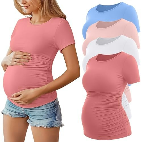 Huukeay Women's Short Sleeve Maternity Tops 4-Pack: $33.99 Huukeay Women's Short Sleeve Maternity Tops 4-Pack: $33.99