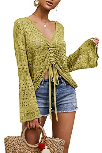 Saodimallsu Women's Bell Sleeve V-Neck Blouse: $25.44