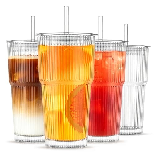 Insetlan 20-oz Ribbed Glass Tumbler 4-Piece Set: $19.98
