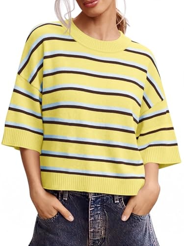 Saodimallsu Women's Short Sleeve Striped Knit Sweater: $19.98 Saodimallsu Women's Short Sleeve Striped Knit Sweater: $19.98