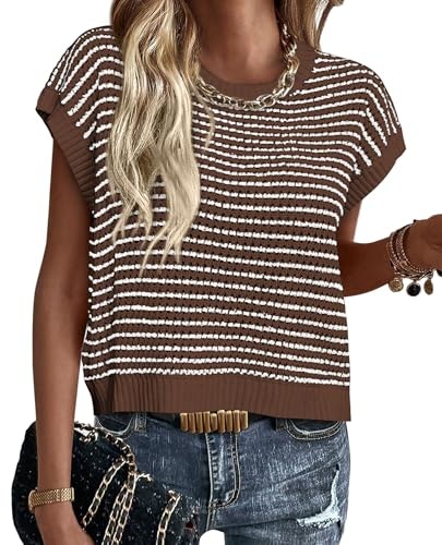 Prettygarden Women's Striped Short Sleeve Sweater Vest: $19.98 Prettygarden Women's Striped Short Sleeve Sweater Vest: $19.98