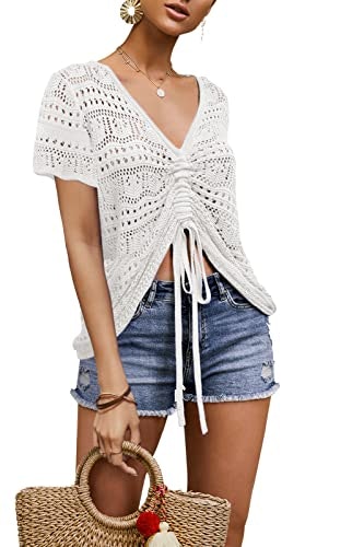 Saodimallsu Women's Boho Off-Shoulder Crochet Crop Top Sweater: $18.96