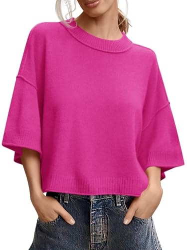 Saodimallsu Women's Short Sleeve Oversized Cropped Knit Sweater: $19.99 Saodimallsu Women's Short Sleeve Oversized Cropped Knit Sweater: $19.99