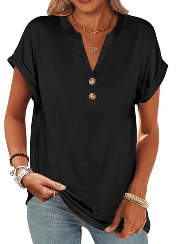 Anrabess Women's Short Sleeve Henley Blouse: $11.98