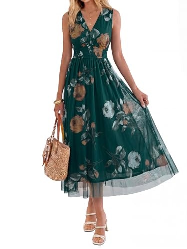 BerryGo Women's Floral Boho Sleeveless V-Neck Tulle Maxi Dress: $35.69