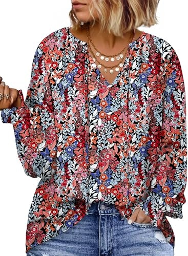 Eytino Plus Size Boho V-Neck Long Sleeve Top: $23.98