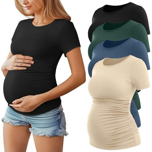 Huukeay Women's Short Sleeve Maternity Tops 4-Pack: $31.99 Huukeay Women's Short Sleeve Maternity Tops 4-Pack: $31.99