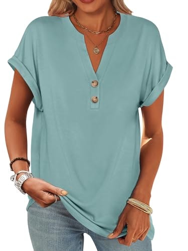 Anrabess Women's Short Sleeve Henley Blouse: $14.98 Anrabess Women's Short Sleeve Henley Blouse: $14.98