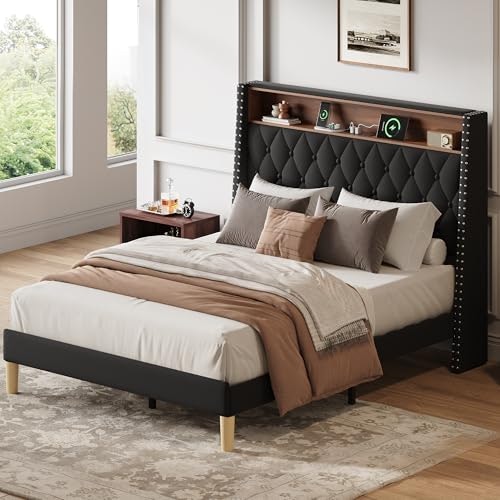 Wlive Full Upholstered Platform Bed with Charging Station: $101.99 Wlive Full Upholstered Platform Bed with Charging Station: $101.99