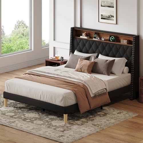 Wlive Queen Upholstered Platform Bed Frame with Charging Station: $134.99 Wlive Queen Upholstered Platform Bed Frame with Charging Station: $134.99