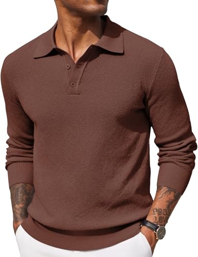 Coofandy Men's Long Sleeve Waffle Knit Polo Shirt: $26.98 Coofandy Men's Long Sleeve Waffle Knit Polo Shirt: $26.98