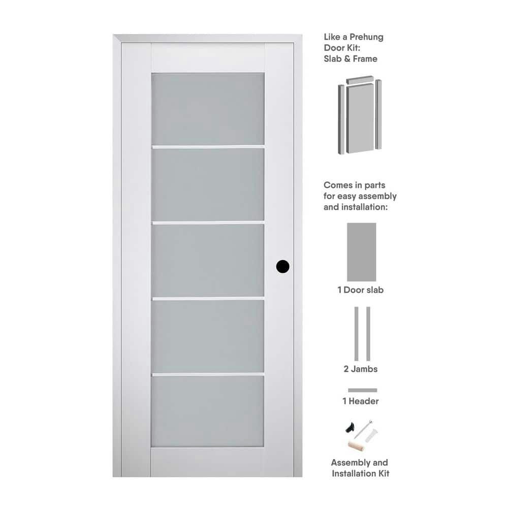 Smart Pro 5-Lite 32-inch x 80-inch Frosted Glass Left-Hand Prehung Interior Door: $798