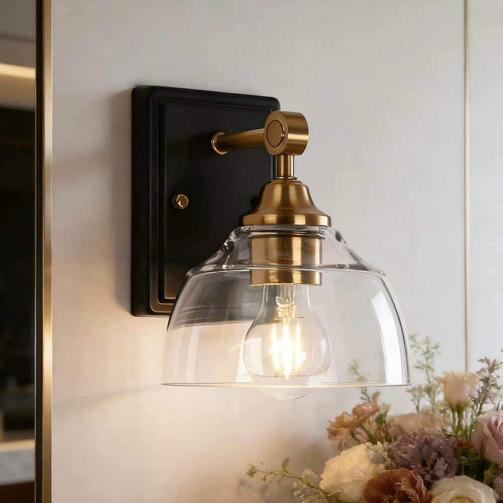 Modern Black and Brass 1-Light Wall Sconce: $69.97