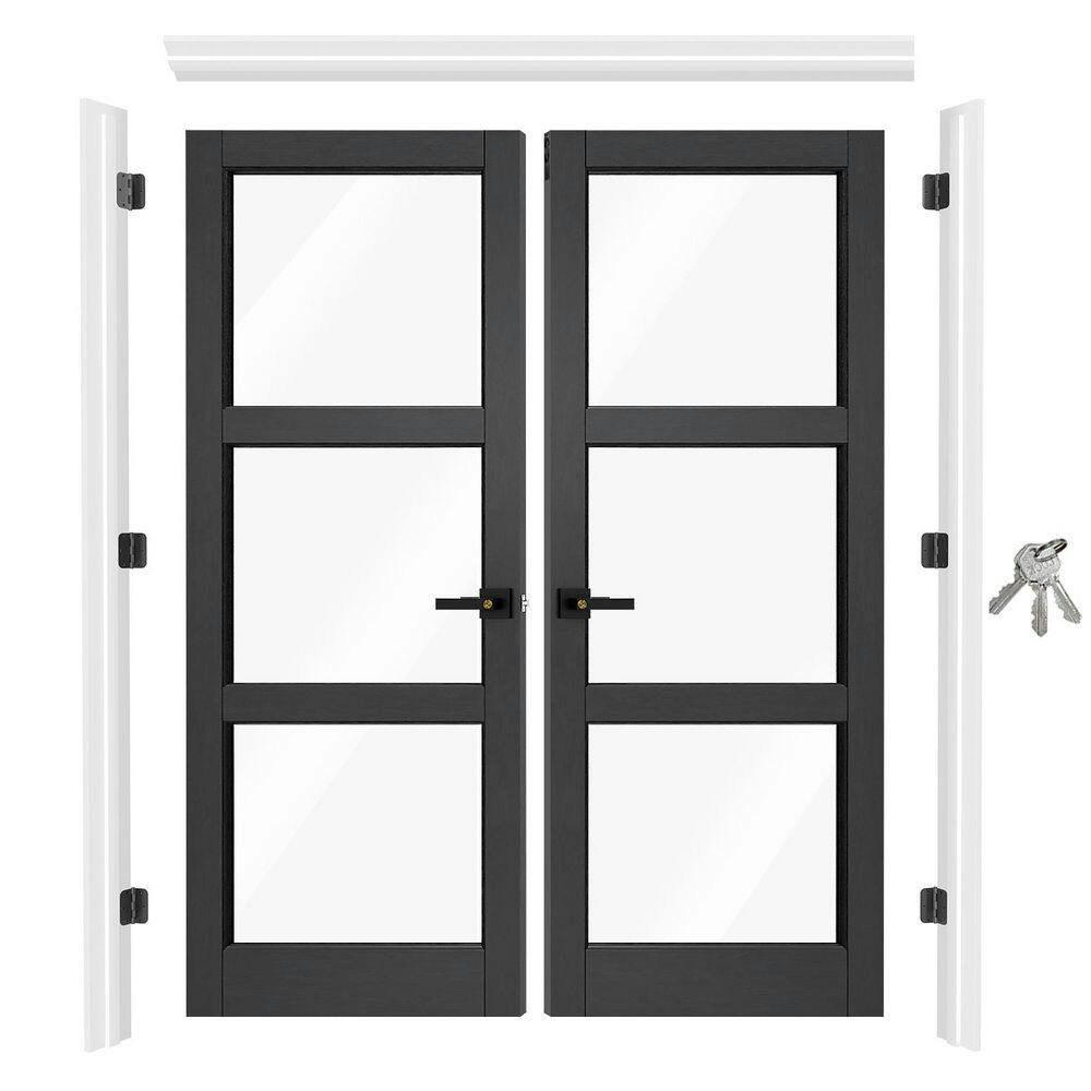 64-inch x 80-inch 3-Lite Clear Glass Black MDF Door Kit: $595.99 64-inch x 80-inch 3-Lite Clear Glass Black MDF Door Kit: $595.99