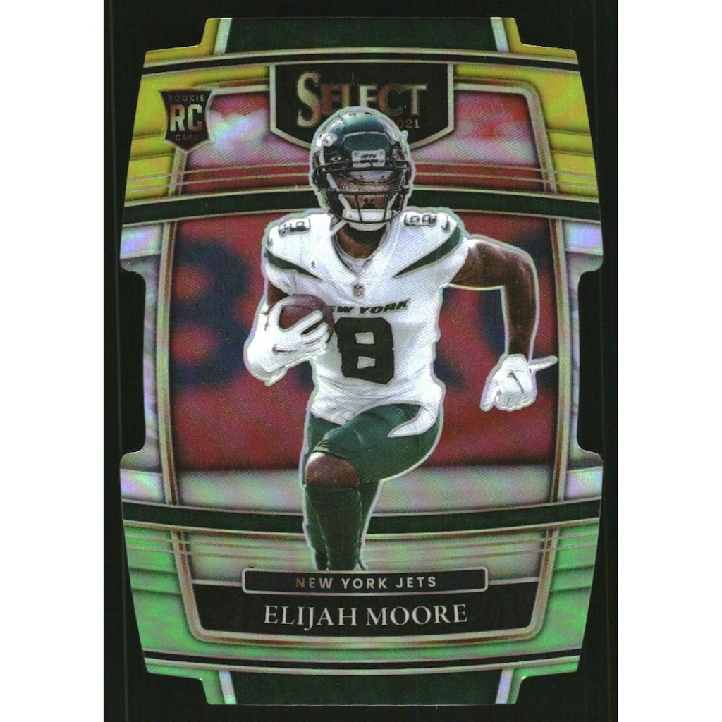 2021 Panini Select Prizm Elijah Moore Green and Yellow Die Cut Card: $17.50