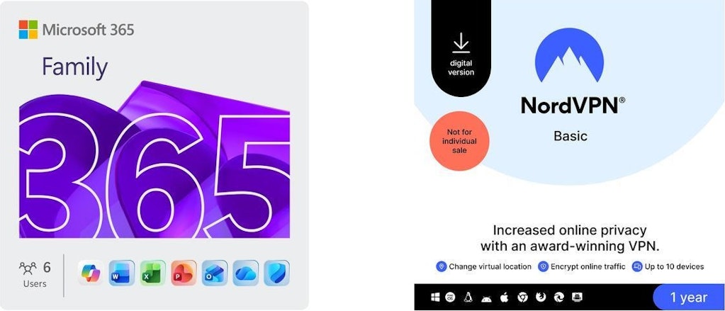 Microsoft 365 Family 12-Month Subscription & NordVPN Basic 1-Year Bundle: $85 Microsoft 365 Family 12-Month Subscription & NordVPN Basic 1-Year Bundle: $85