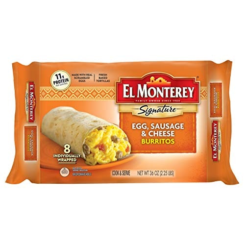 El Monterey Egg, Sausage & Cheese Burrito 36-oz.: $10.49 El Monterey Egg, Sausage & Cheese Burrito 36-oz.: $10.49