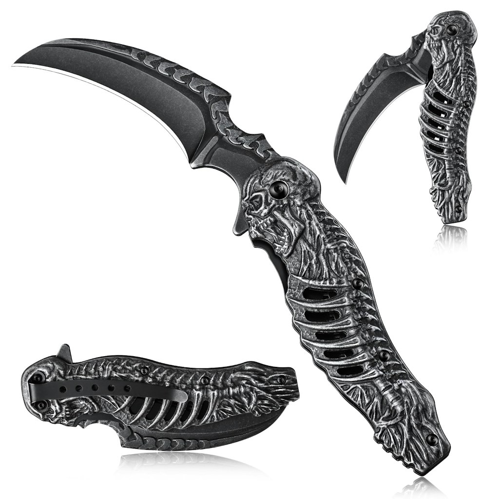 Purple Dragon Black Curved Blade Pocket Knife: $15