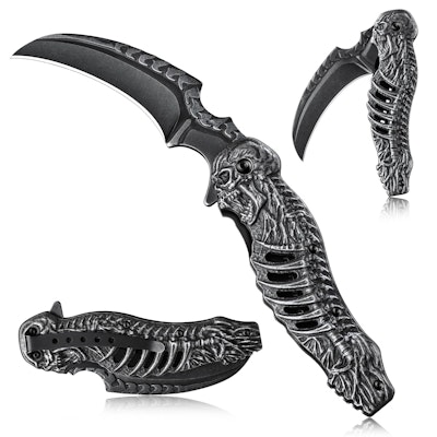Purple Dragon Black Curved Blade Pocket Knife for $15 + free shipping w/ Prime