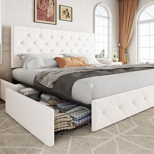 Allewie Upholstered King Size Platform Bed Frame with 4 Storage Drawers: $279.98 Allewie Upholstered King Size Platform Bed Frame with 4 Storage Drawers: $279.98