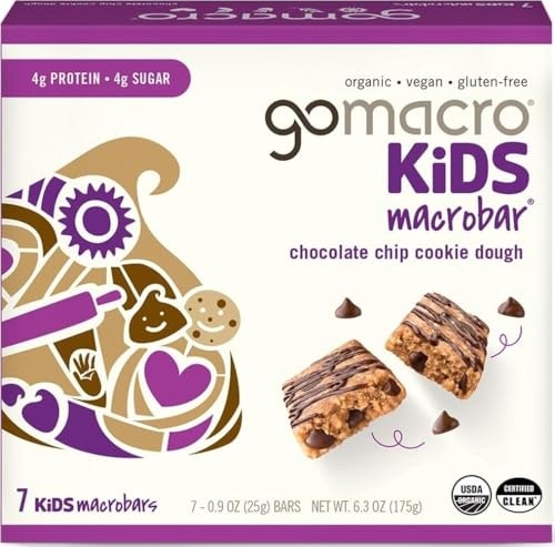 GoMacro Kids Organic Vegan MacroBar 7-Count Chocolate Chip Cookie Dough Snack Bars: $5.25 GoMacro Kids Organic Vegan MacroBar 7-Count Chocolate Chip Cookie Dough Snack Bars: $5.25