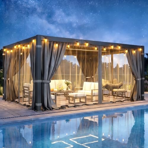 12' x 16' Aluminum Pergola with Adjustable Roof and Curtains: $1,549.99 12' x 16' Aluminum Pergola with Adjustable Roof and Curtains: $1,549.99