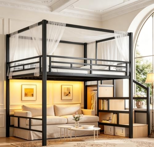 Bellemave Queen Metal Loft Bed with Storage Stairs and Wardrobe: $388.80 Bellemave Queen Metal Loft Bed with Storage Stairs and Wardrobe: $388.80