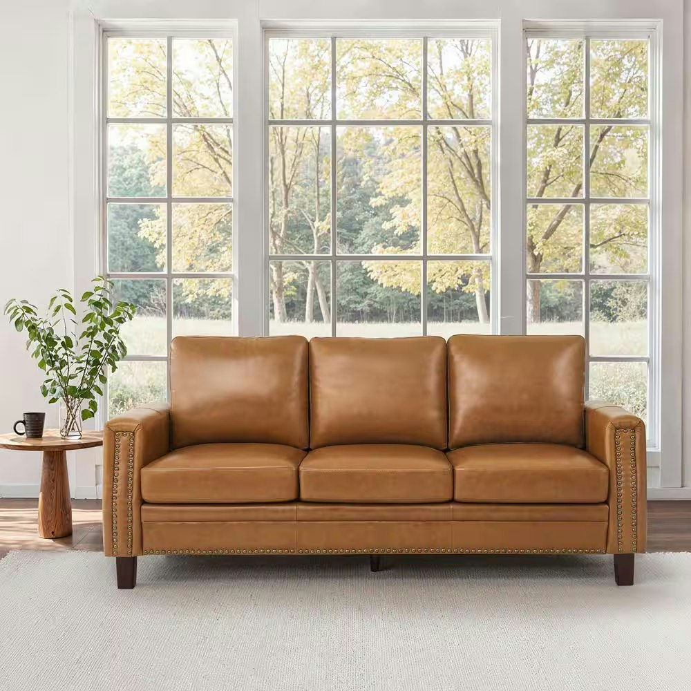 OrangeOne 84" Genuine Leather Square Arm 3-Seat Sofa: $882