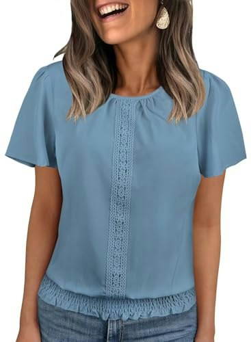 Falechay Women's Short Sleeve Lace Crochet Blouse: $25.48 Falechay Women's Short Sleeve Lace Crochet Blouse: $25.48