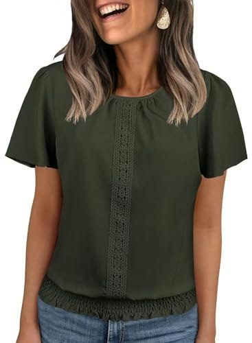 Falechay Women's Flutter Sleeve Lace Scoop Neck Shirt: $25.49 Falechay Women's Flutter Sleeve Lace Scoop Neck Shirt: $25.49
