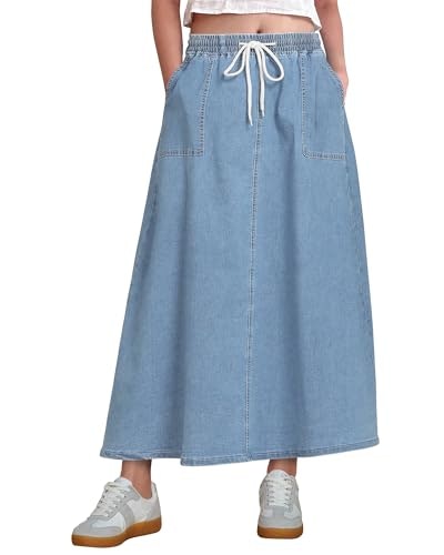 Luvamia Women's Elastic Waist Denim Maxi Skirt: $28.89