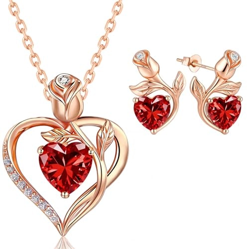 Jacupo Rose Heart Birthstone Jewelry Set 2-Piece: $169.99 Jacupo Rose Heart Birthstone Jewelry Set 2-Piece: $169.99