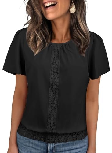 Falechay Women's Flutter Sleeve Lace Scoop Neck Shirt: $22.08 Falechay Women's Flutter Sleeve Lace Scoop Neck Shirt: $22.08