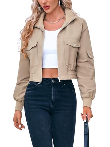 Fisoew Women's Cropped Bomber Jacket: $33.99 Fisoew Women's Cropped Bomber Jacket: $33.99
