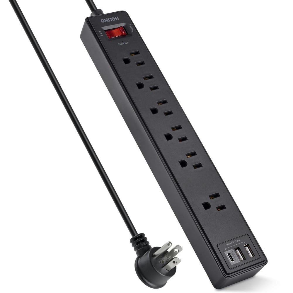 Ondog 6-Foot 6-Outlet 3-USB Surge Protector Power Strip: $12.49 Ondog 6-Foot 6-Outlet 3-USB Surge Protector Power Strip: $12.49