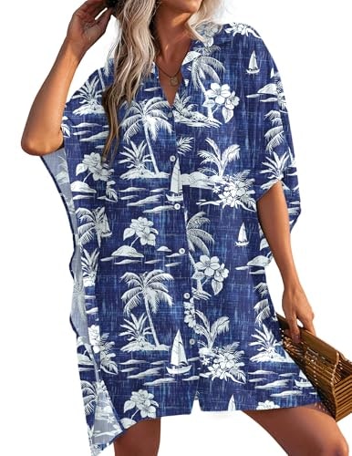 Ekouaer Women's Button Down Oversized Bikini Cover-Up Shirt: $24.22
