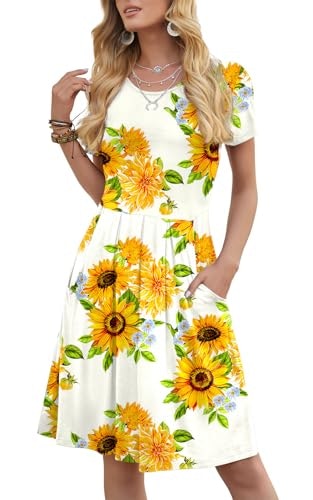 DouBCQ Women's Short Sleeve Pleated Sunflower Dress: $14.99 DouBCQ Women's Short Sleeve Pleated Sunflower Dress: $14.99