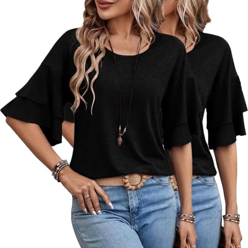 Women's Crew Neck Double Ruffle T-Shirt 2-Pack: $16.99