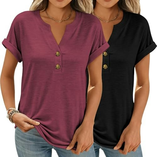 Women's Short-Sleeve V-Neck Henley T-Shirt: $14.99