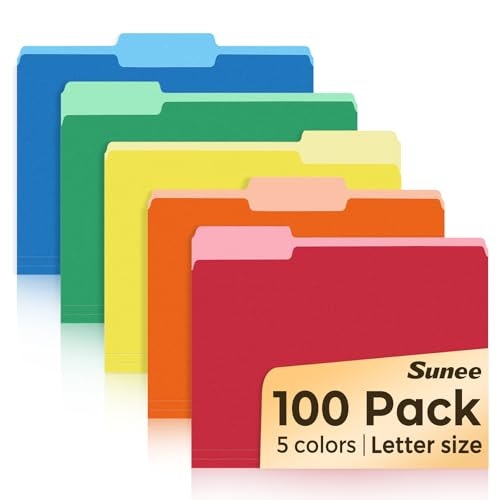 Sunee Letter Size 1/3-Cut Tab File Folders 100-Pack: $17.84